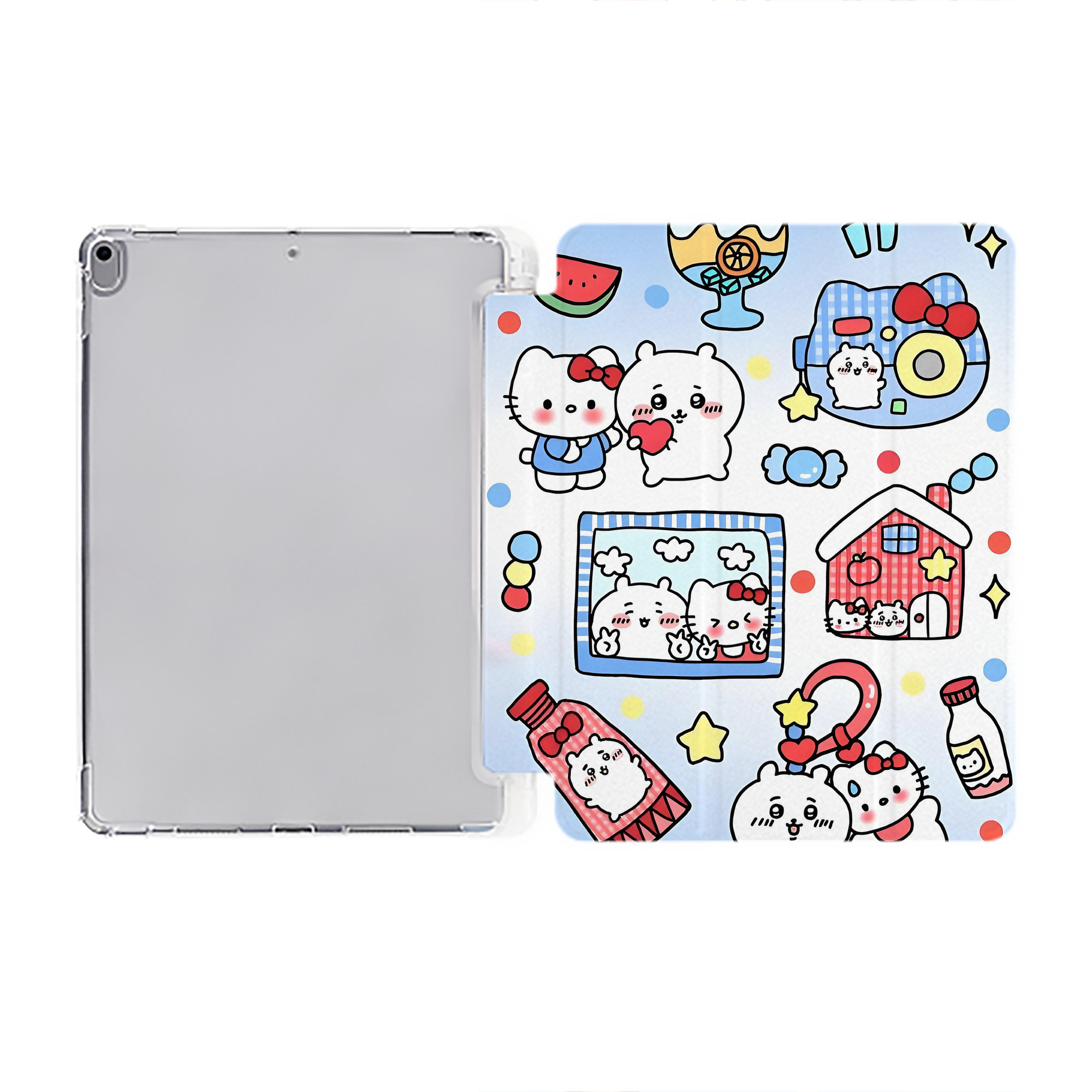 （画像用） ちいかわ Chii-kawa IPad ケース ペン収納付き 三つ折りスタンド PUレザー×シリコン 対応機種9.5/10.5/10.9インチ